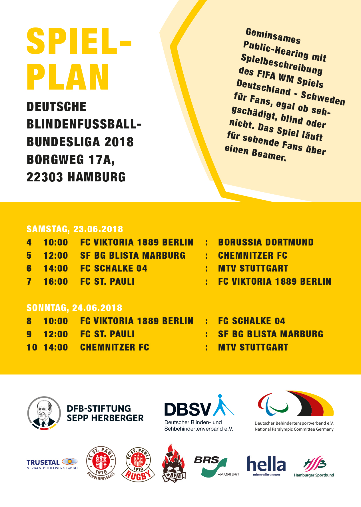Der Spielplan des 2. Spieltages der Blindenfußball-Bundesliga 2018