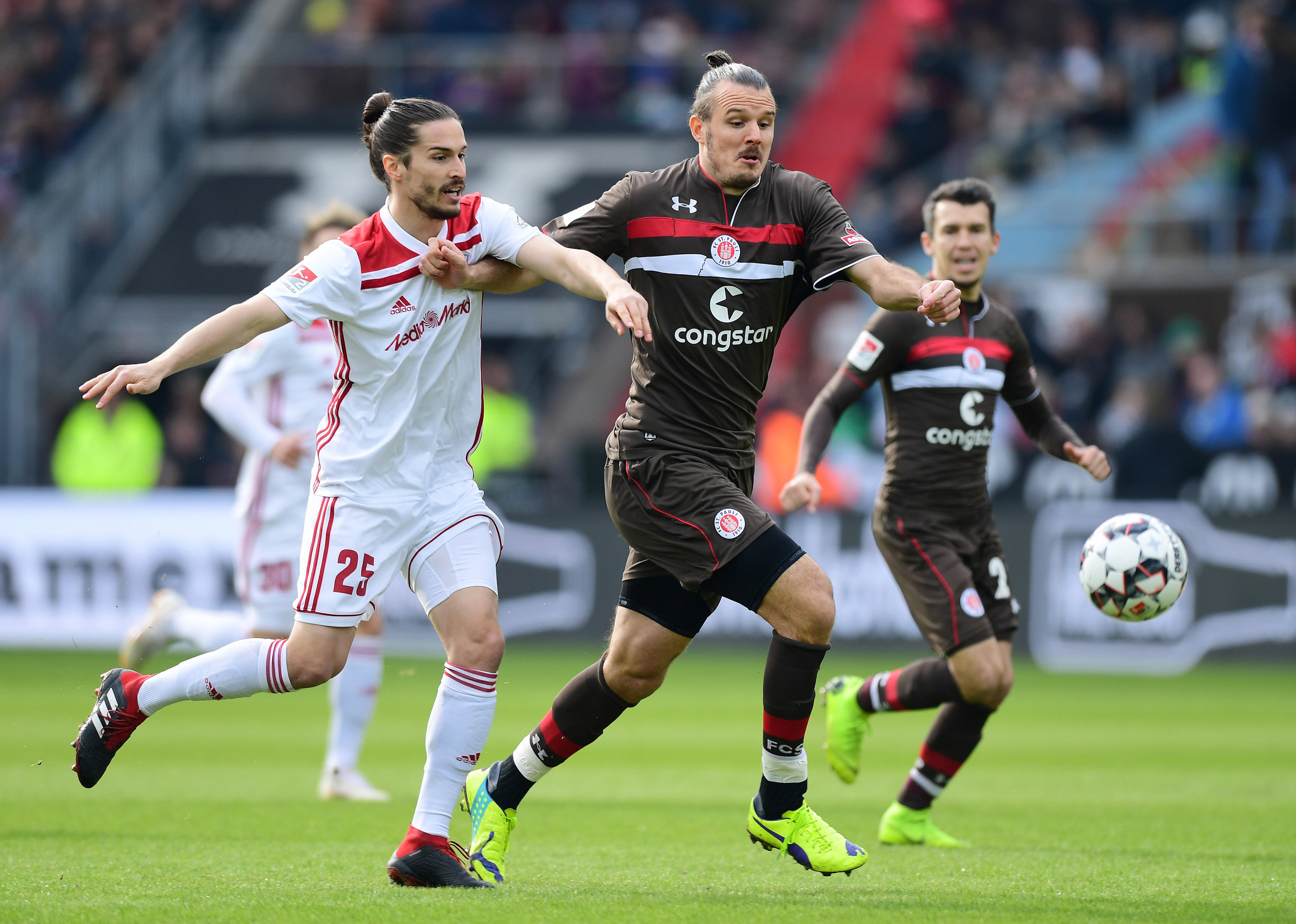 Goalscorer Alex Meier under challenge from Ingolstadt's Jonatan Kotzke